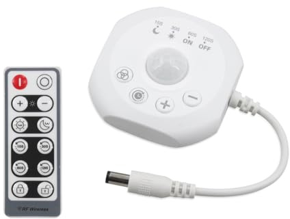 Uxsjakjsd Télécommande avec Variateur et Détecteur de Mouvement PIR pour LED 5V 12V 24V 3A. Convient pour Les Chambres, Les Armoires, Les Garages, Les Placards et Les Couloirs (Alimentation CC).