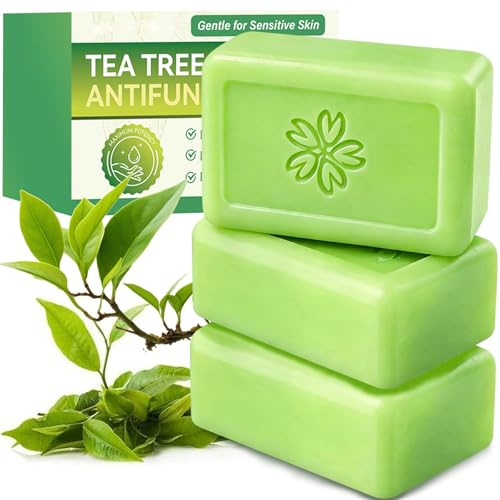 3 Pcs Tea Tree Oil Soap, 115g Deep Cleansing Botanical Bar with Tea Tree | Plant-Inspired Formula Natural Soaps for Sensitive Skin, Antifungal Soap for Face, Body, Hands