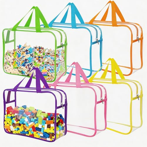 6 Pack Toy Storage Bags with Zipper, Waterproof PVC Toy Organizer Bags