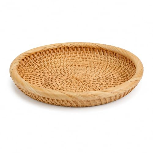 Domefahaso 18,5cm Bandeja Redonda ratán almacenaje Pasillo/Dormitorio | Bandeja tejida versátil como cesta de pan o lugar para llaves, práctica para entrada y dormitorio.