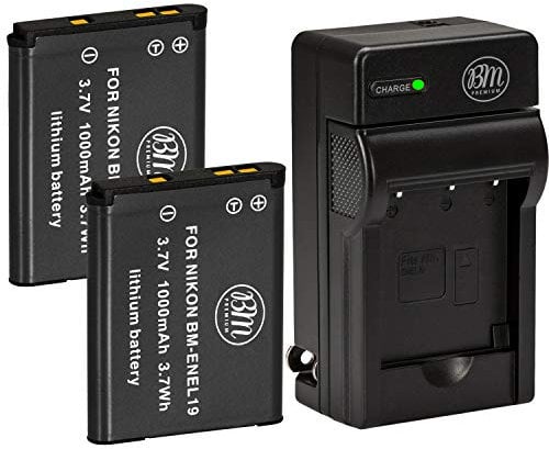 BM Premium (2 PACK) of EN-EL19, ENEL19 Battery & Charger Kit For Nikon Coolpix S32, S100, S3100, S3200, S3300, S3500, S3600, S4100, S4200, S4300, S5200, S5300, S6400, S6500, S6800 Digital Camera