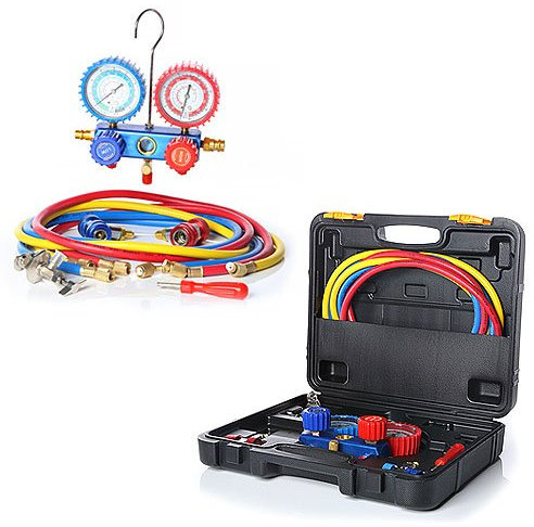 De 2 Vías colector para aire acondicionado R134 A R22 R12 R502 Gauge Set + Maletín Manómetro