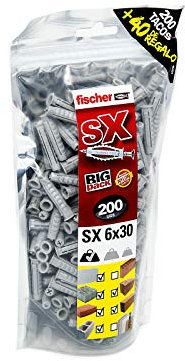 fischer 519332 SX 6 x 30 tasselli da Parete, Appendere Quadri, Fissare lampade, Big Pack da 240 pz, Grigio, 6x30