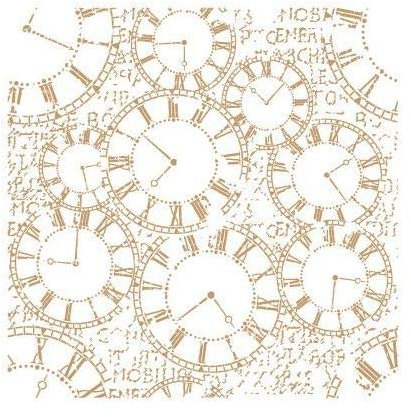 TODO-STENCIL Schablone Deco Format 129 Uhren, Außenmaße: 25 x 25 cm, Innenmaße: 22 x 22 cm.