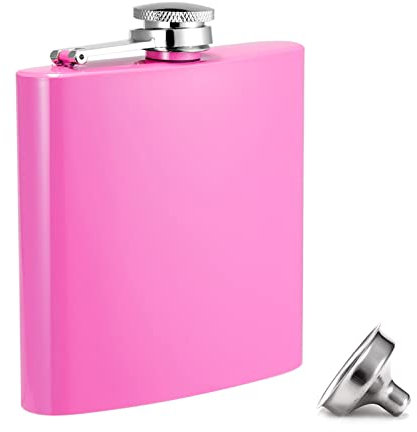 Hillside-Kit Hip Flask Pocket Alcohol Dranking Flask 6 OZ Stainless Steel Leak proof with Funnel Flask set (Pink)