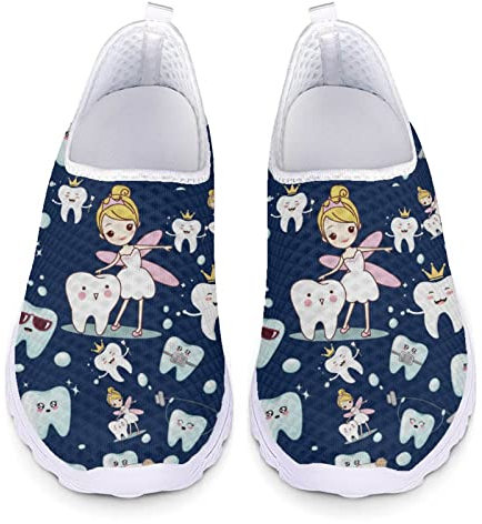 Jndtueit Womens Sneaker Slip on Walking Schuhe Still Sneakers für Teen Girls Air Mesh Atmungsaktive Laufschuhe,Cartoon Dentist Pattern