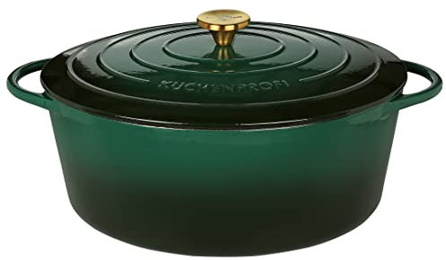 Küchenprofi Cocotte en fonte avec couvercle, vert/intérieur noir, 35 cm, faitout, plat à gratin hollandais, émaillée, pour tous les types de plaques de cuisson (y compris induction), pour mijoter,