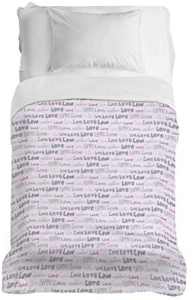 PENSIERI DELICATI Telo Copriletto 170 x 280 cm, Singolo 100% Cotone Pique, Ideale Come Arredo, Coperta Salva Letto 1 Piazza, Fantasia Love Love Rosa, 100% Made in Italy