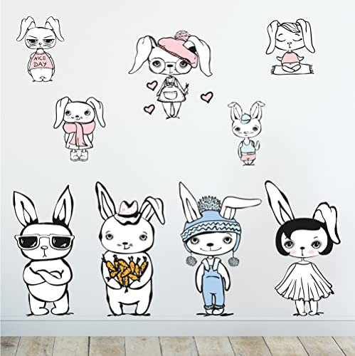 Sunnywall Wandsticker Wandtattoo Wandbild Baby Aufkleber Kinderzimmer Baby Wandaufkleber Spielzimmer (Hasen Rabbit Charaktere)