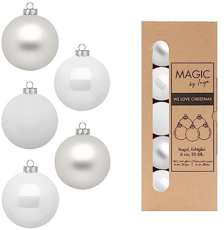 Weihnachtskugeln Glas 6cm x 20 Stück in Kartonbox Christbaumkugeln Set Just White