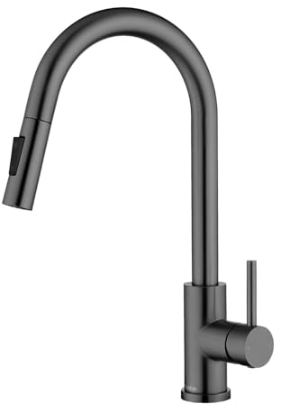 Tohlar Grey Kitchen Faucets with Pull Out Sprayer, Single Handle Kitchen Sink Faucet Gun Black Modern Staninless Steel Kitchen Faucet with Cover Plate, Grey