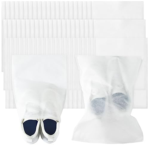 Sweetude 200 Pcs Dust Proof Shoe Bag Drawstring Storage Bag Non Woven Fabric Handbag Shoe Covers for Travel Breathable Pouch Portable Storage Organizer for Purse Boot, 11.81 x 15.75 Inch(White)