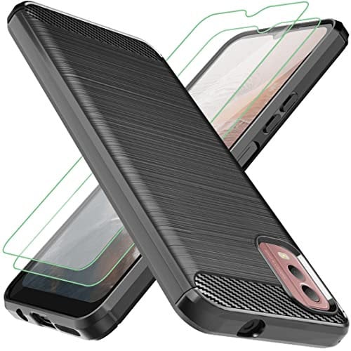 Osophter for Nokia C32 Phone Case: With 2pcs Screen Protector Shock-Absorption Flexible TPU Rubber Protective Cell Phone Cover for Nokia C32(UK-Black)