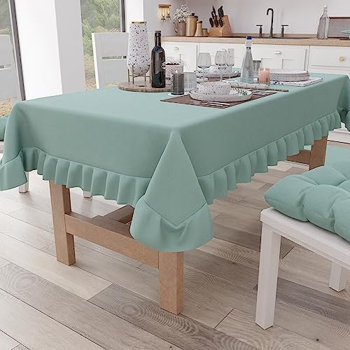 PETTI Artigiani Italiani - Rüschen-Tischdecke, Tischdecke, rechteckige Küchentischdecke mit Volant, einfarbige Tischdecke aus Baumwolle, X12-Sitzer (140 x 240 cm) Aqua