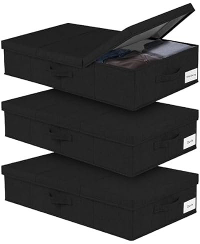 JUPELI 3 Stück Faltbarer Unterbett Aufbewahrungsbox, 15cm Hoch Unter Bett Aufbewahrungskisten Flach, Unterbettkommode Stabil mit Deckel und Griff Für Decken, Kleidung, Steppdecken, Spielzeug, Schuhe