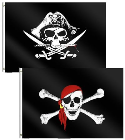 Bandera Pirata,2 PCS Bandera De Cuchillo De Cruz Y Bandera,90 * 60CM Jolly Roger Bandera,Bandera Con Calavera,Bandera Pirata PequeñA,Bandera Pirata Con Bandana Rojo