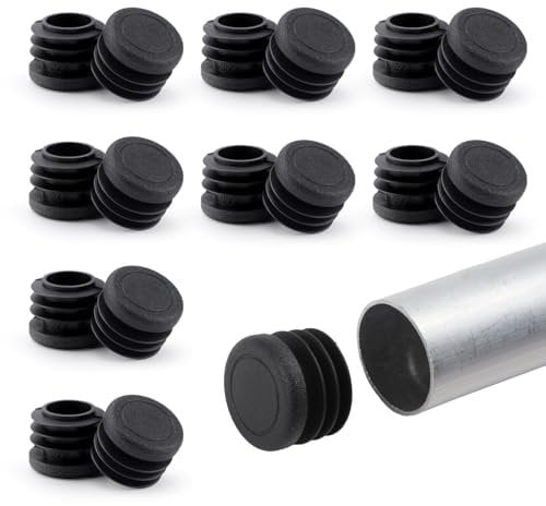 SMCEHEYA 16 Pcs Round Plastic Plugs - 22mm | Black Tube Inner End Caps (0.87 Inch) | Furniture Leg Pipe Insert - for Metal Legs Fences Glide Protection from Chair Legs and Furniture