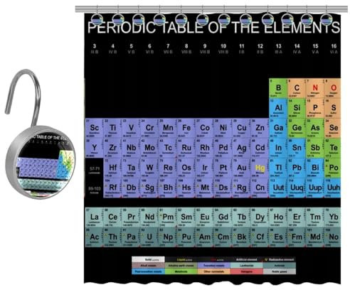 VAPOKF Rideau de douche imprimé tableau périodique des éléments en polyester avec 10 crochets en acier inoxydable pour salle de bain rustique rustique 152 x 182 cm