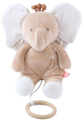 NOUKIE'S - Mini Peluche Musicale Bali - Doudou en Coton Bio + Anneau en Bois - Éveil Musical - Cadeau Bébé