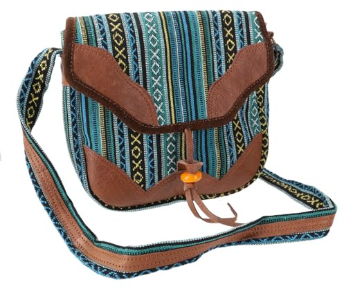 GURU SHOP Gewebte Laptop Ethno Schultertasche, Unisex, 100% Baumwolle | Traditioneller nepalesischer Webstoff, verstellbarer Schultergurt, viele Fächer, Reißverschluss, ideales Stauraumwunder.