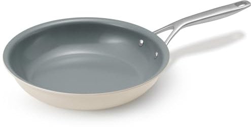 BLAZANT Keramik Pfanne Induktion 24 cm, Antihaft Bratpfanne beschichtete für alle Herdarten, Keramikpfanne ohne PTFE und PFOA, mit Gussstahlgriff, Beige