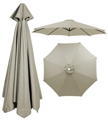 Auvent de Remplacement pour Parasol de Terrasse 8 Bras - Housse de Rechange pour Jardin et Table D'extérieur 2/2.3/2.7/3/3.50 m (Light Gray, 2.0m)