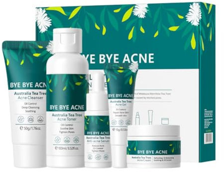 Hocossy Gesichtspflege Set 5 Stück, Gesichtspflege Set Damen Reinigungsmilch Toner Essenz Creme Augencreme Serum, Skincare Set für Alle Hauttypen Feuchtigkeitspflege (TeaTree)