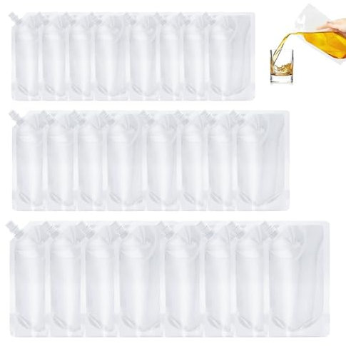 24 Pieces Reusable Pouches Drink Pouches for Festivals Alcohol Pouches Transparent Pouches for Liquid with Lid and Funnel, Suitable for Parties, Picnics, Travel, Sports (500ml/420ml/250ml)
