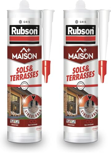 RUBSON Maison, Mastic Sols & Terrasses, mastic extérieur tous supports - Coloris Gris- Cartouche 280ml (Lot de 2)