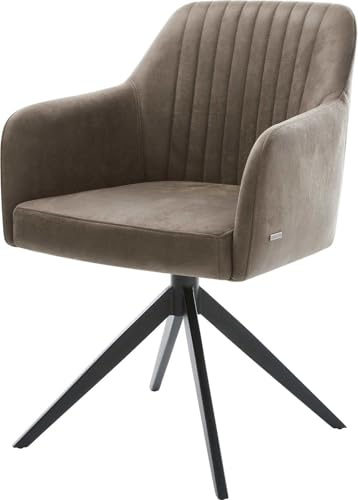 Esszimmerstuhl Greg-Flex Kreuzgestell breit Schwarz Mikrofaser Taupe Vintage 360° drehbar Wippfunktion Taschenfederkern