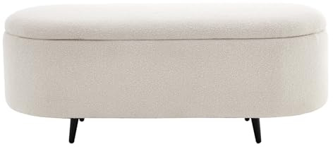 Polsterbank VOGUE - 110cm - weiß - Bouclé Metall-Beine Stauraum | hoher Komfort, stabiles Gestell, Scandinavian Design, Ablagefläche, Bouclé-Bezug, vielseitig einsetzbar