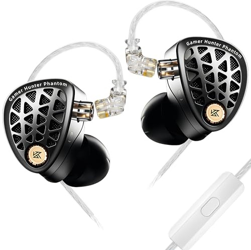 KZ Phantom Gaming Earbuds Hi-Fi Metall IEMs, Ohrhörer, In-Ear Kopfhörer mit großem dynamischen Treiber, Sound-Effekteinstellung, Abnehmbares und austauschbares versilbertes Kabel (Schwarz, mit