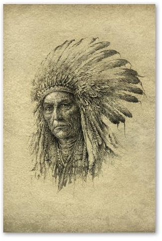 Postereck - 0234 - Zeichnung, Indianer Häuptling USA Amerika Vintage - Kunst Wandposter Fotoposter Bilder Wandbild Wandbilder - Poster - 3:2-30,0 cm x 20,0 cm