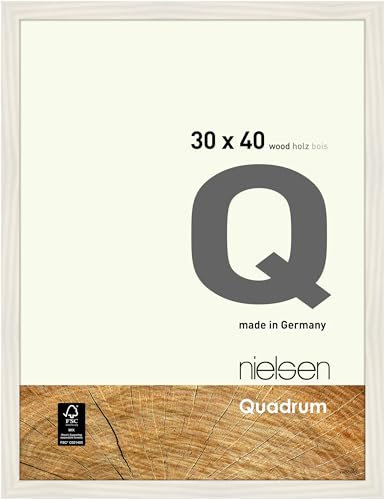 nielsen Bilderrahmen, 30 x 40 cm, Holz, Weiß, Fotorahmen zum Aufhängen im Hoch- & Querformat, Echtglas, Quadrum