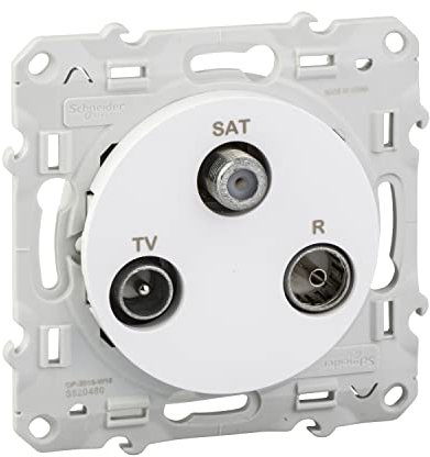 Schneider Electric - Odace, prise TV/FM/SAT Blanc, 2 entrées TV/FM et SAT, à vis - S520460