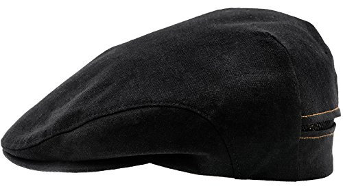 Sterkowski Derby Flatcap | 100% Leinen Super Leicht Herren Sommer Schiebermütze | Gatsby Sonnen Kappe Vintage Fisherhut Golf Cap Urbane Klassische Trendmütze Damen Retro Trucker Schwarz 58