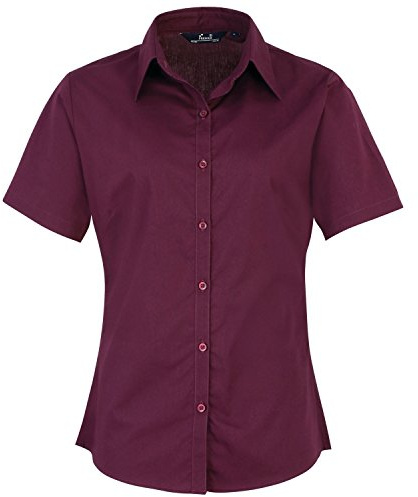 Premier Damen Kurzarm Popeline Bluse/Arbeitshemd (18UK/44DE) (Aubergine)