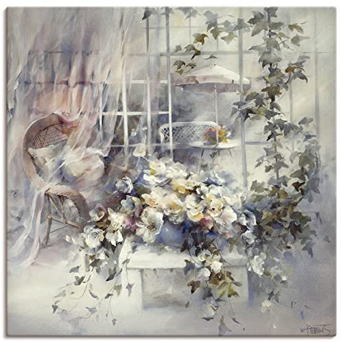 ARTLAND Wanddeko Leinwand Bilder Wandbild 70 x 70 cm Botanik Blumen Malerei Weiß Bezaubernde Moment B9CK