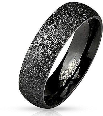 Bungsa 62 (19.7) Sandgestrahlter schwarzer Ring Edelstahl Frauen & Männer 49-70 (Herren Damen Fingerring Partnerringe Verlobungsringe Trauringe Damenring Edelstahlring Diamant Optik Glitter Glitzer