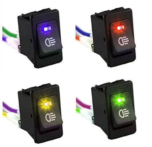 Qiorange KFZ Auto Boot Kippschalter Druckschalter Schalter 12V 35A Blau Rot Grün Gelb LED Licht Nebelscheinwerfer (Set A)