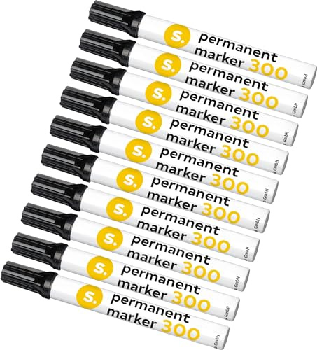 SCHÄFER SHOP Permanent Marker 300, wasserfest, wischfest, schnell trocknend, geruchsarm, mit Rundspitze, Strichbreite 1,5-3 mm, 10 Stück, schwarz