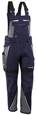 Grizzlyskin Latzhose Marine/Grau L56 - Workwear Arbeitshose für Männer & Damen, Unisex Blaumann, Codura-Schutzhose mit vielen Taschen