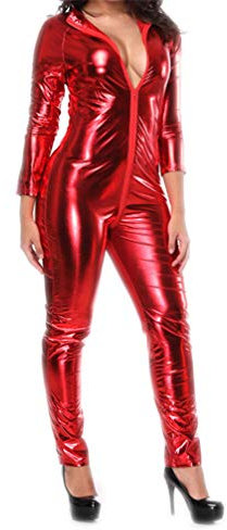 YouYaYaZ Damen(S-5XL) Neu Leder Body Babydoll Wetlook Dessous für Clubwear Nachtwäsche(Rot,s)