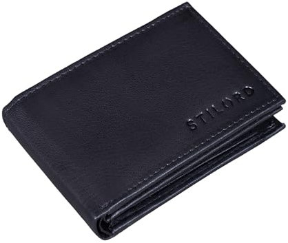 STILORD 'Lincoln' Mini Geldbörse RFID Leder Herren Slim Wallet Minibörse Portemonnaie klein NFC Protector kleine Brieftasche Echtleder in Geschenkbox klein, Farbe:schwarz