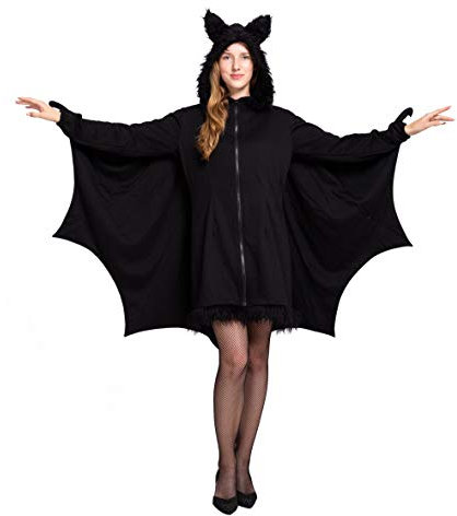 Spooktacular Creations - Fledermaus Kostüm Damen Fledermaus Flügel, Schwarz Fledermaus Reißverschluss Hoodie, Halloween Kostüm für Erwachsene (Large, Black)
