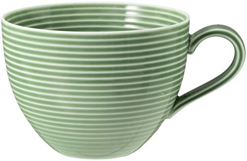 SELTMANN WEIDEN Milchkaffeetasse - 0,35 L - Durchmesser 12,8 cm - Beat - Form: Rund mit Rillenrelief - moderner Stil - Salbeigrün - Color Glaze