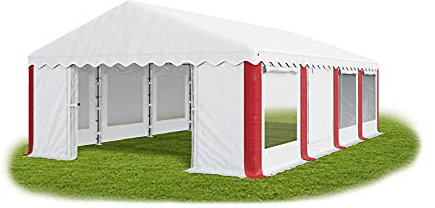 Das Company Partyzelt 6x8m Lagerzelt Universalzelt Pavillon mit Moskitonetz weiß-rot Pavillon Zelt 240g/m² PE Plane wasserdicht Gartenzelt Summer IPEM