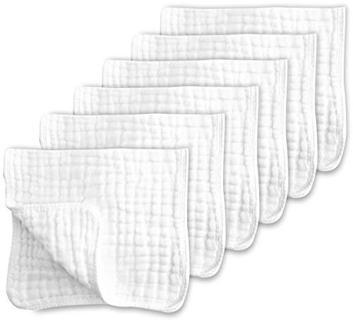 CottCare Muslin rapdukar för baby 100% bomull stor 50 x 25 cm 6 lager tjocka supermjuka och absorberande (6-pack, vit)