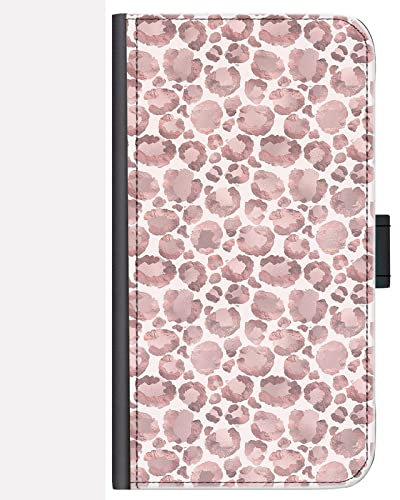 Pink Leopard Print Phone Case For Apple iPhones, 16, 15, 14,13, 12, 11, Pro Max, Mini, XR, XS, SE, PU Leather Flip Cover with TPU Inset, Card Pockets, Stand Feature, Pink Phone Case