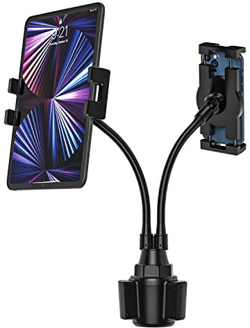 Oilcan Dual Autohalterung Tablet Getränkehalter, KFZ Auto Car Cup Tablet Holder Ständer mit Schwanenhals Starkem Langem Arm für iPad mini Air Pro, iPhone, Galaxy Tab, 4-12.9 Handys und Tablets